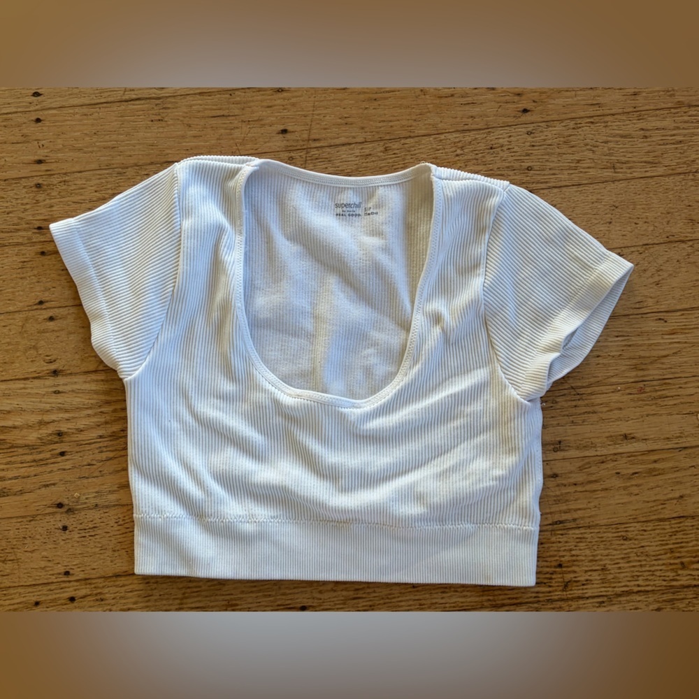 Aerie real good ribbed crop top small white
